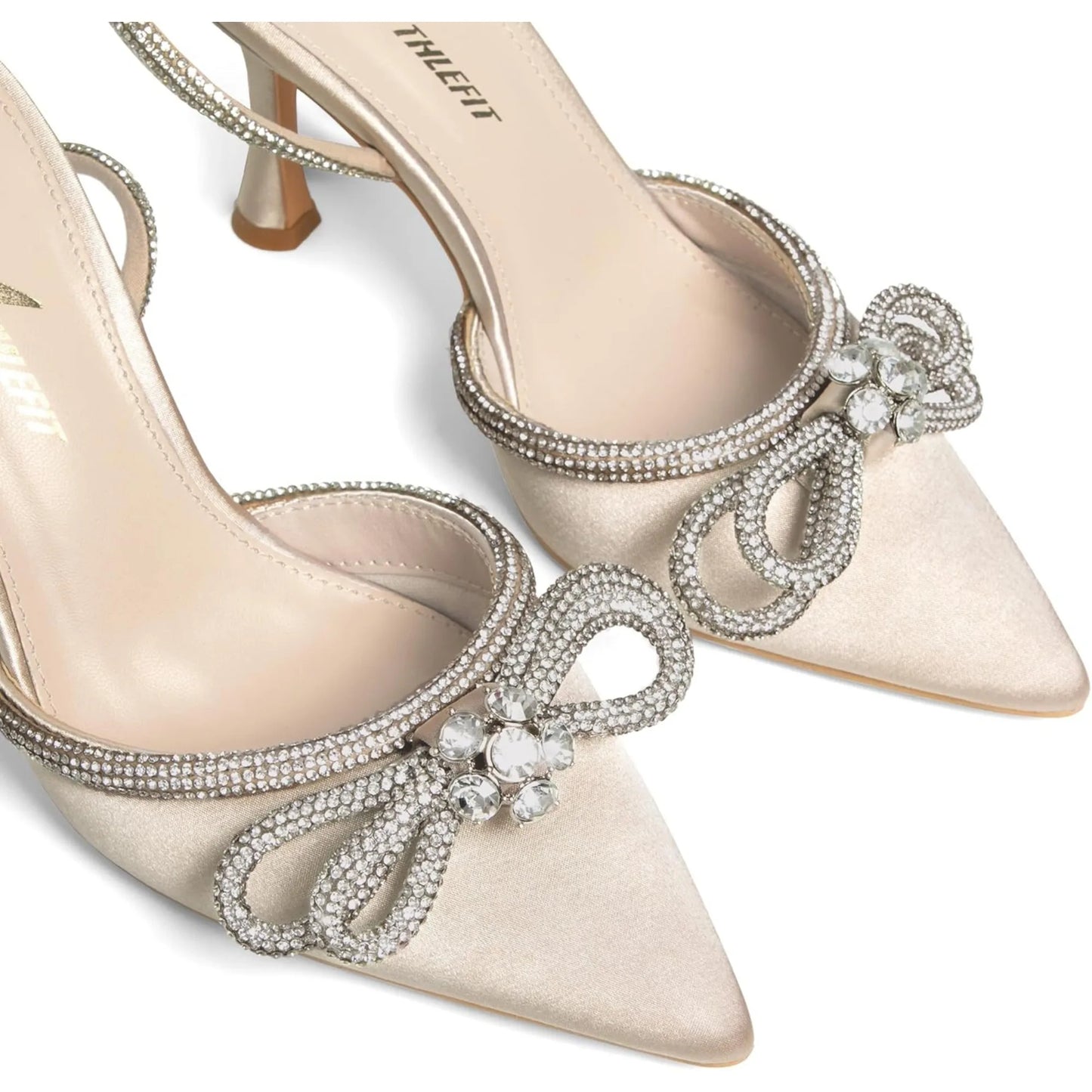 Women's Rhinestone Bow Heels Ankle Strap Pointed Toe Stiletto Heeled Sandals Wedding Bridal Dress Pumps Shoes